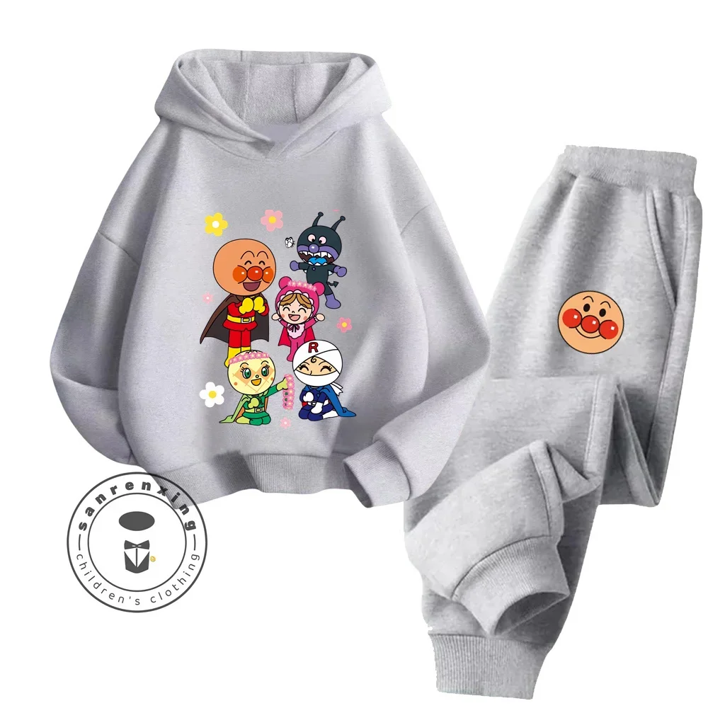 2024 Anpanman Fashionable Cartoon Long Sleeve Streetwear for Kids Age 3-14 Spring Autumn Casual Designs Kawaii Hoodie Tracksuit