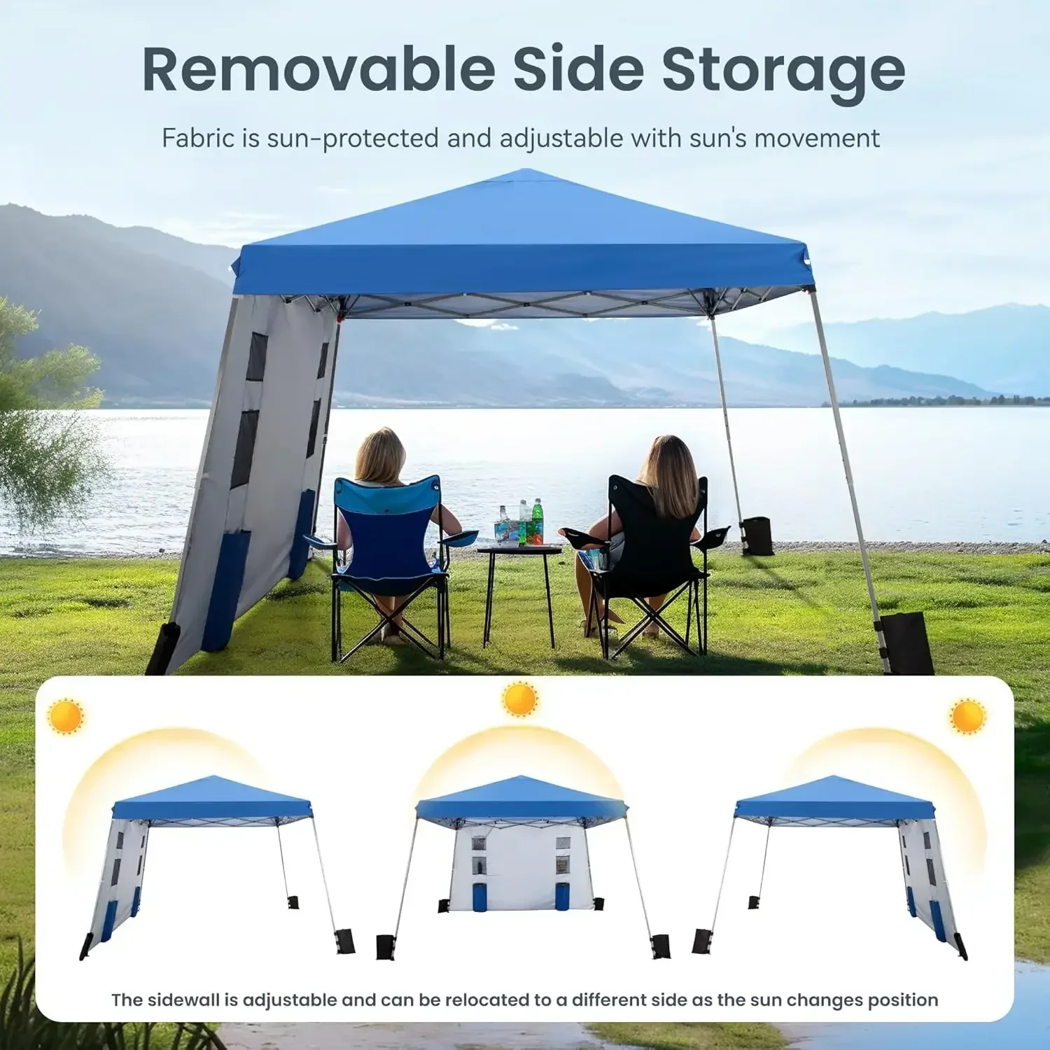 Canopy with One Sidewalls,Angled Leg 12 x 12 UV Block Sun Shade Canopy Tent Gazebo for Patio Outdoor, Lightweight, Blue