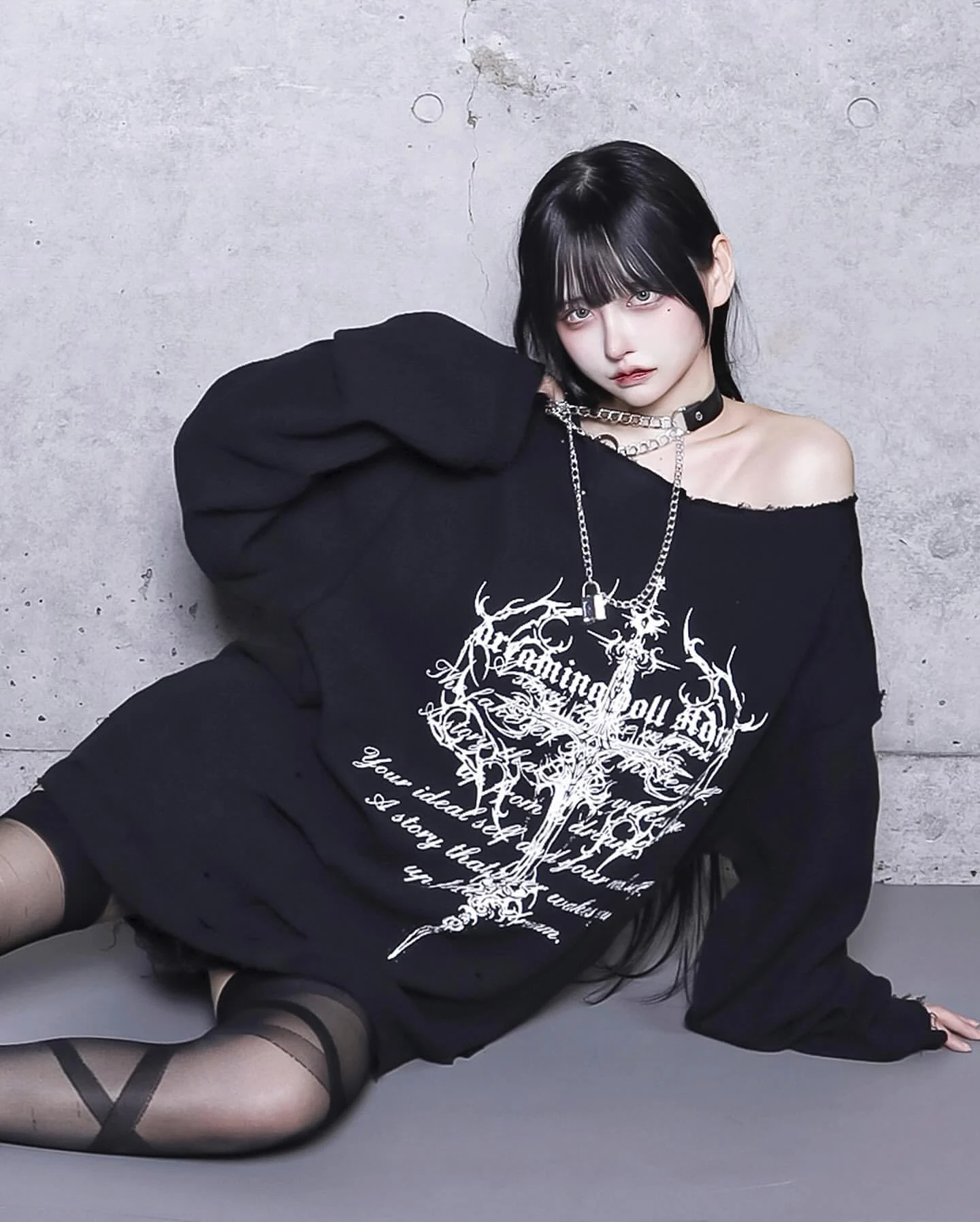 Japanese Subculture Dark Punk Cross Ripped T-shirt Girls Sweet Cool Print Loose Y2k Long-sleeved Top Spring and Autumn Mine Tops