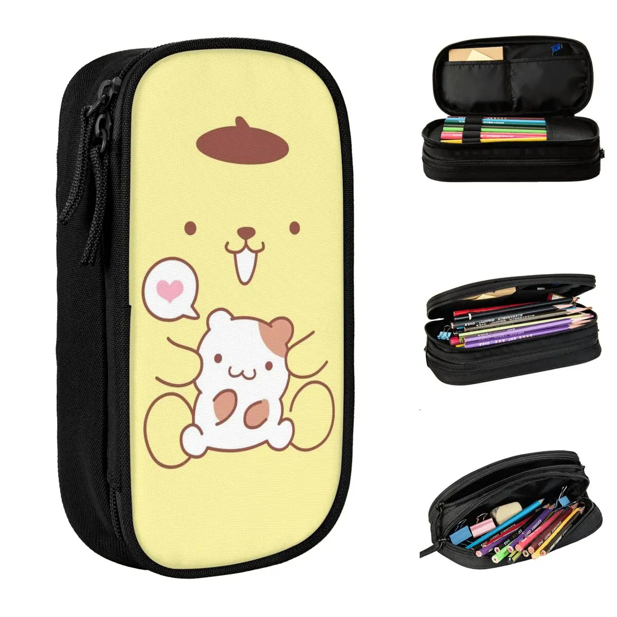 pom pom purin face lapis cases lapis dos desenhos animados grande capacidade pen bags escritorio zipper papelaria para criancas bonito 01