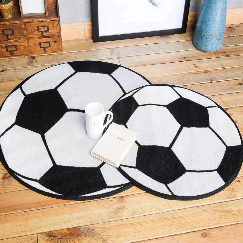 Soccer Ball Print Round Carpet Floor Mat Black White Football Pattern Home Decor For Living Room Bedroom Sports Fan Gift