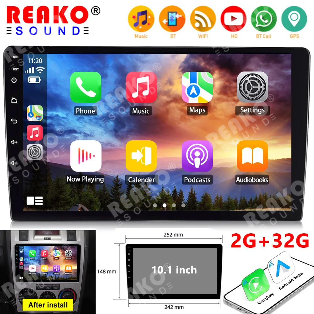 

REAKOSOUND 10 inch Universal Multimedia Player wireless CarPlay Android Auto 2 Din Car Radio Stereo Receiver Player FM GPS WIFI