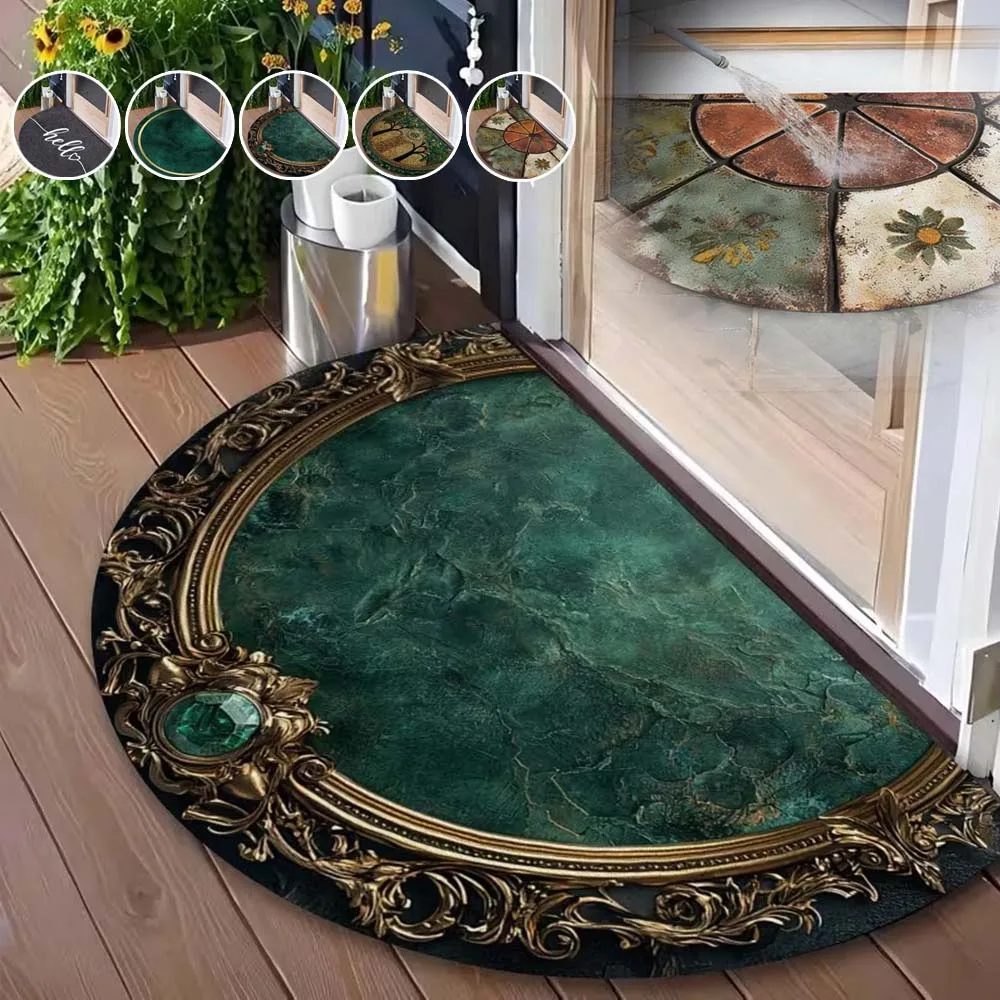 

Vintage Semi-circular Entrance Carpet Non-slip Durable Washable Printing Welcome Door Mat for Front Door Home Porch Decor Tapete