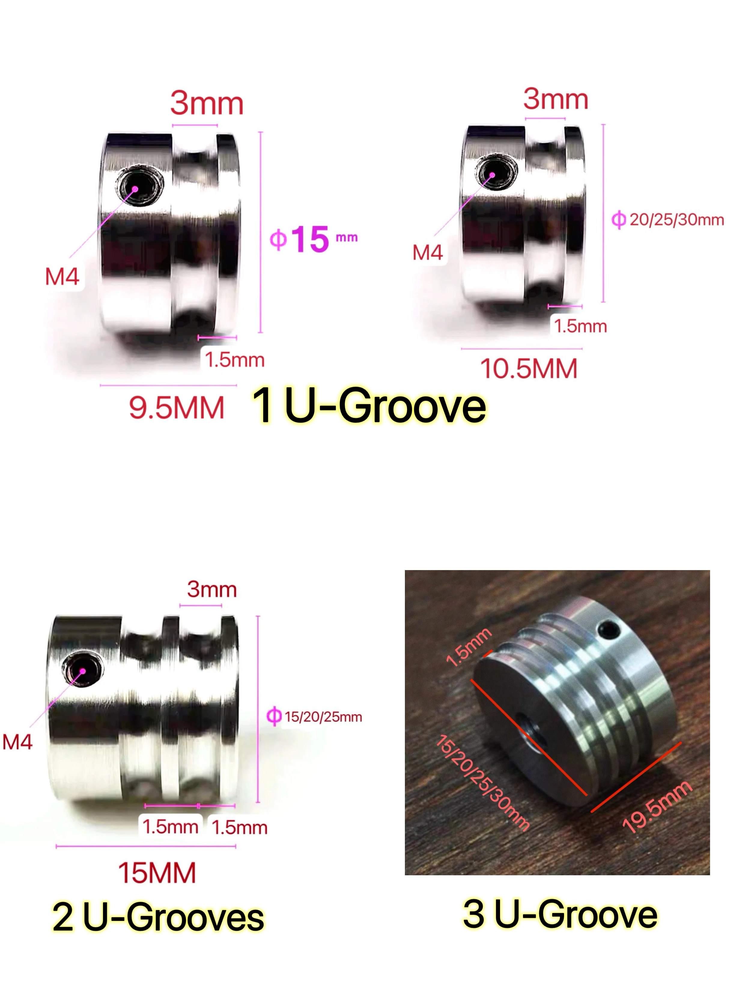 3MM U-groove Round Belt Pulley DIY Precision Machining Motor Pulley 3U 1/2/3 Grooves 2-15mm Hole Diameter