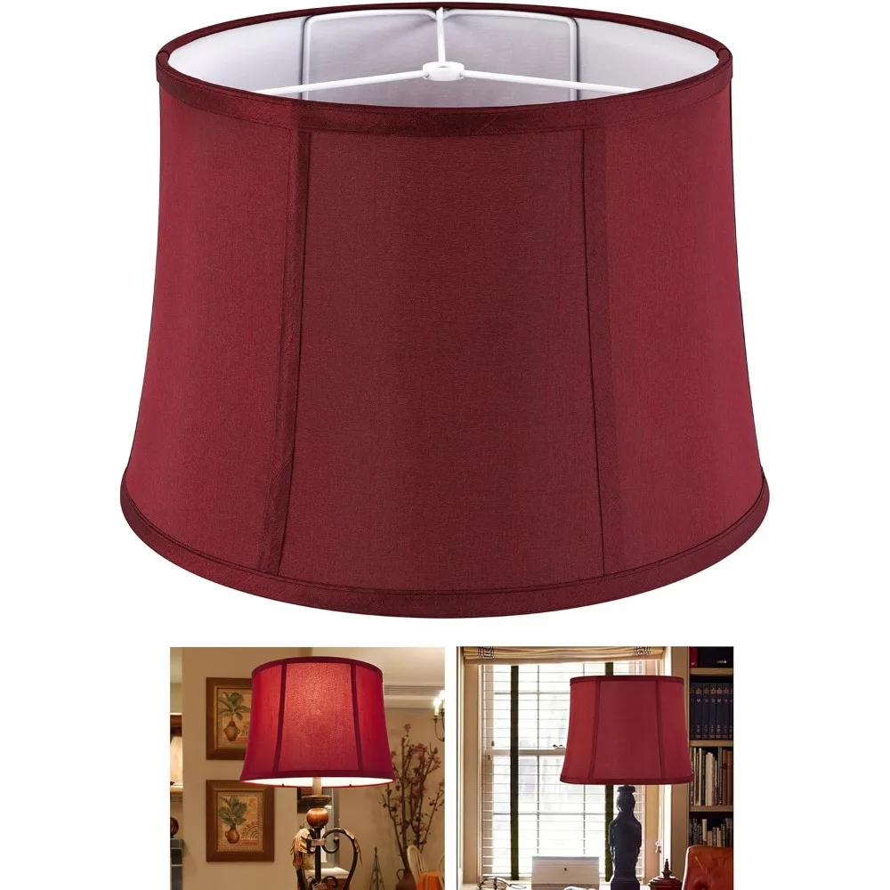 

medium burgundy red drum lamp shade for table lamps floor lamp,12x14x10 inch (spider) fabric faux silk lampshades replacement,