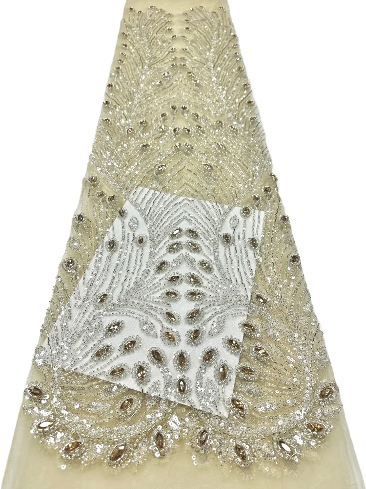 

African Fabric Lace Wedding Sequins Lace Fabric 2026 Luxury Lilac High Quality Beaded French Mesh Wedding Dress Sewing
