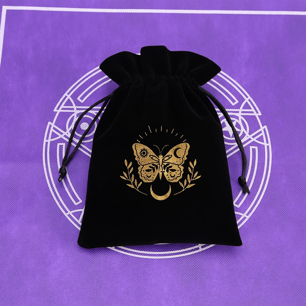 1 stücke Schwarz Samt Tarot Lagerung Tasche Mini Kordelzug Paket Hexe Wahrsagerei Kristall Tasche Tasche Würfel Halter Brettspiel Gold – Detail 14