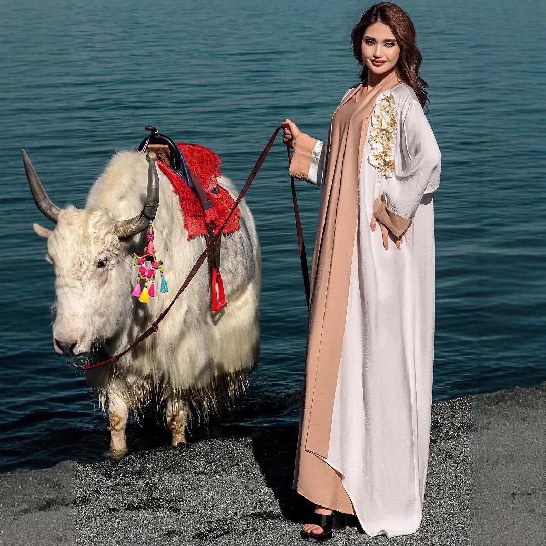 

Ramadan Dubai Kimono Jalabiya Beads Abaya 2 Piece Muslim Sets for Women Matching Kaftan Morocco Caftan Evening Party Dress Gown