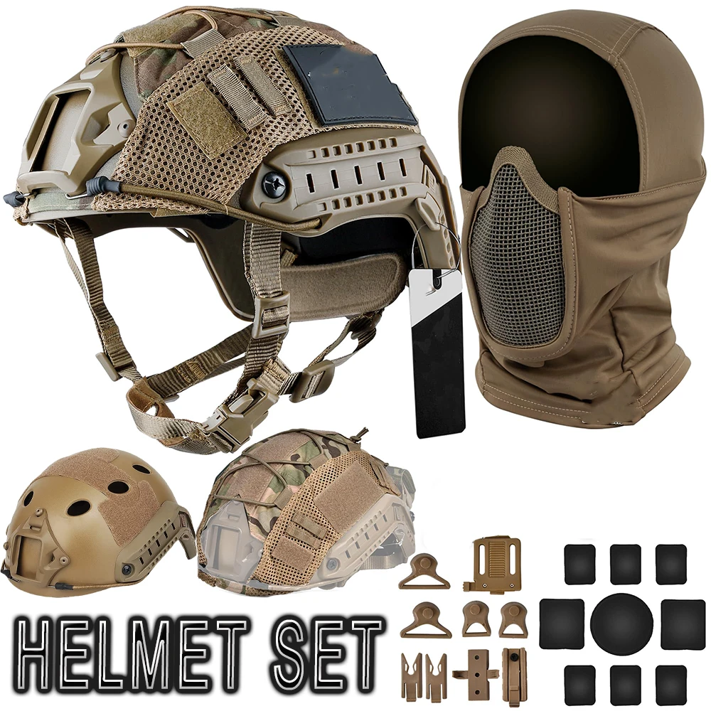 

Tactical Airsoft Helmet Set FAST Protective Equipment with Balaclava Mesh Mask Helmet Cloth for CS Hunting Paintball Shooting