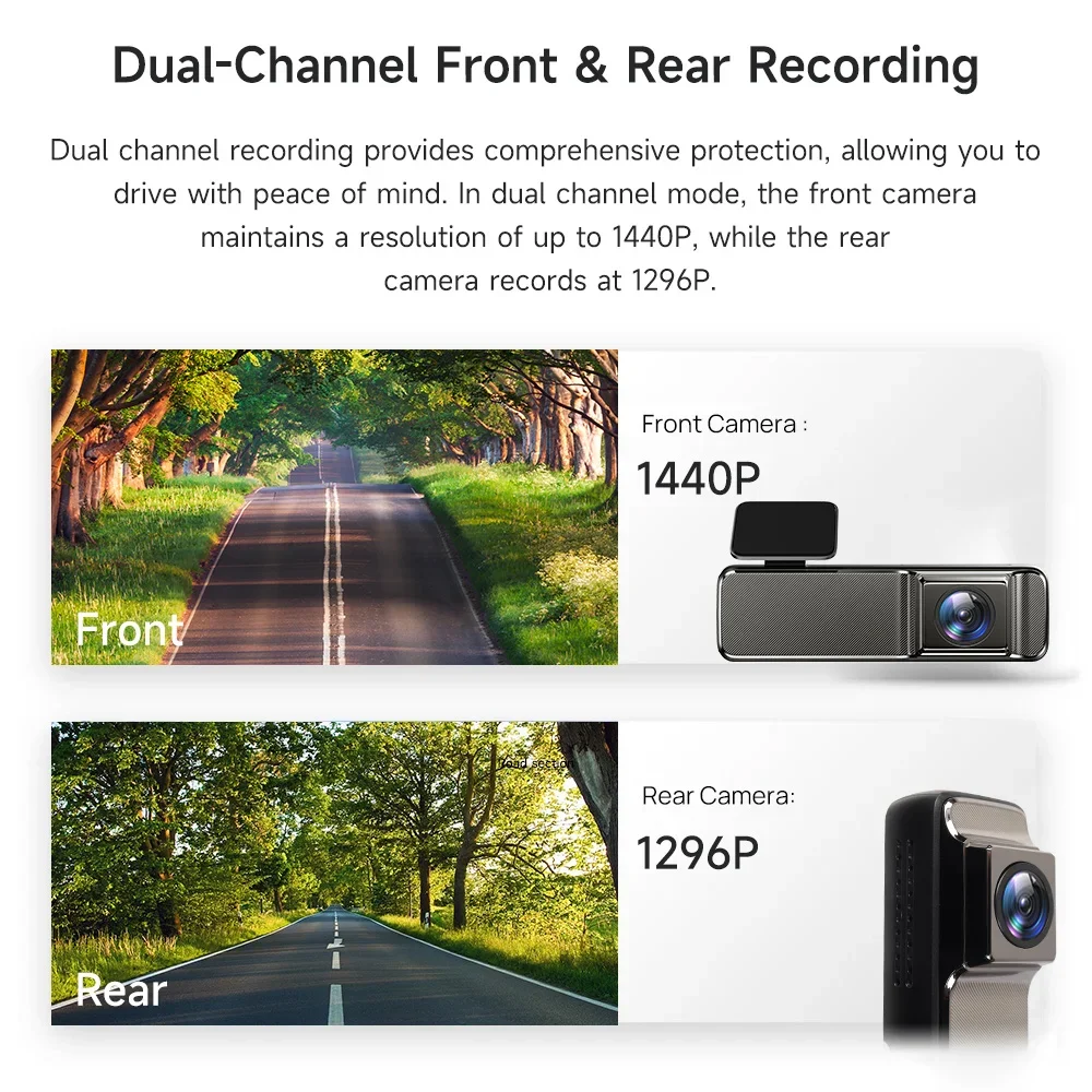 JIUYIN 2k Dash Camera Driving Vehicle Cam Wifi Smart Connect Car Recorder HD With Rear view camera 24-hour parking monitoring