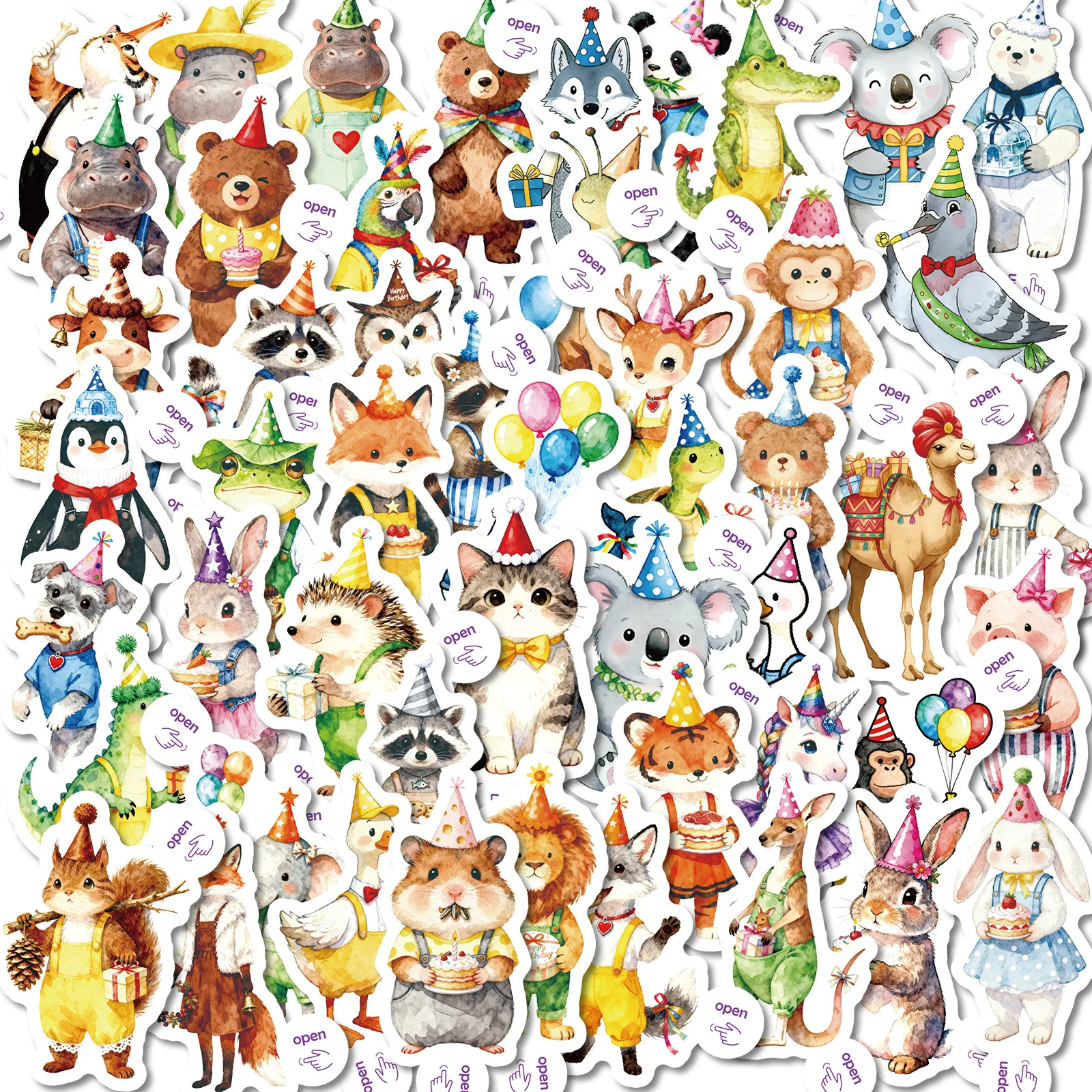 

50pcs Birthday Party Animal Stickers Cartoon Graffiti Stickers DIY Phone Guitar Laptop Notebook Suitcase Cup Waterproof Stickers