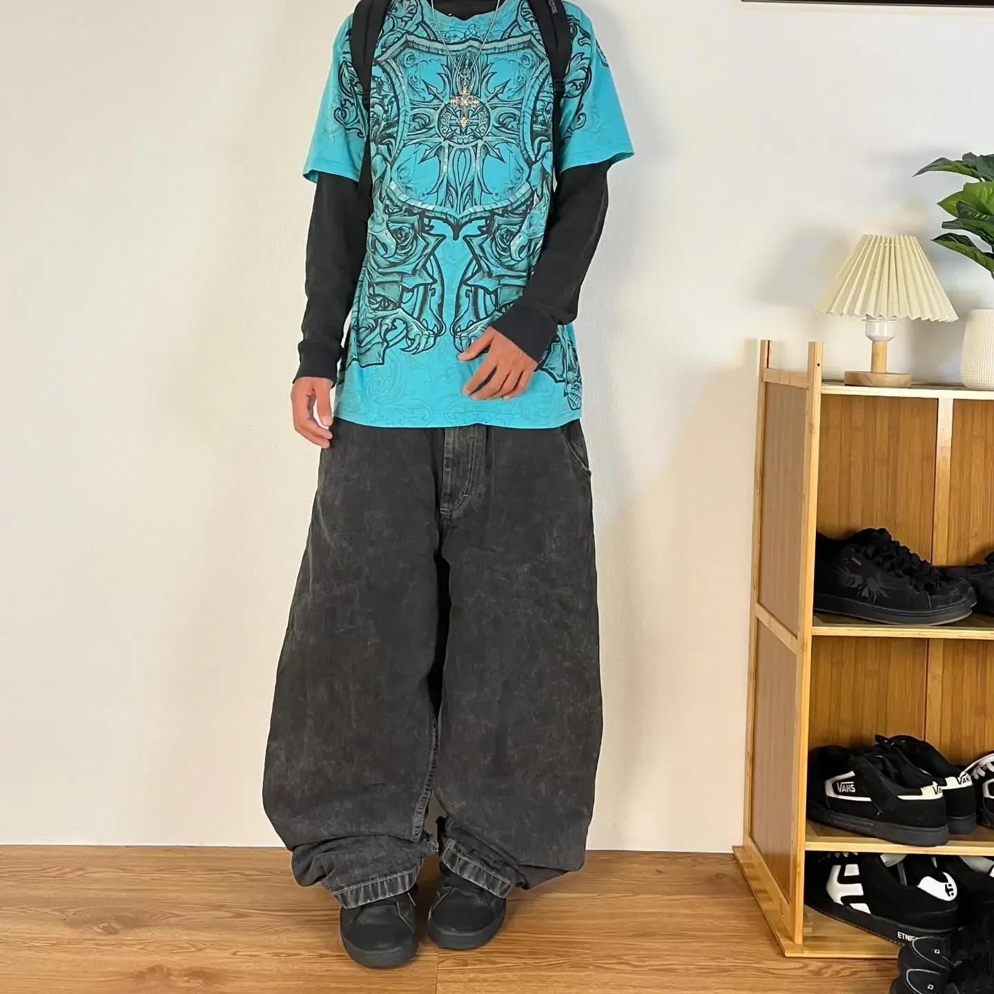 

Big Boy Hip Hop Baggy Embroidery Jeans for Men Y2K Harajuku High Waisted Wash Black Denim Pants Retro Aesthetic Wide Leg Trouser