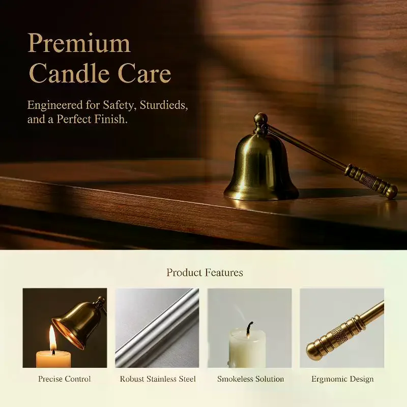Stainless Steel Bell‑Shaped Candle Snuffer, Long Handle Non‑Slip Portable Candle Extinguisher For Home Safe Candle Use