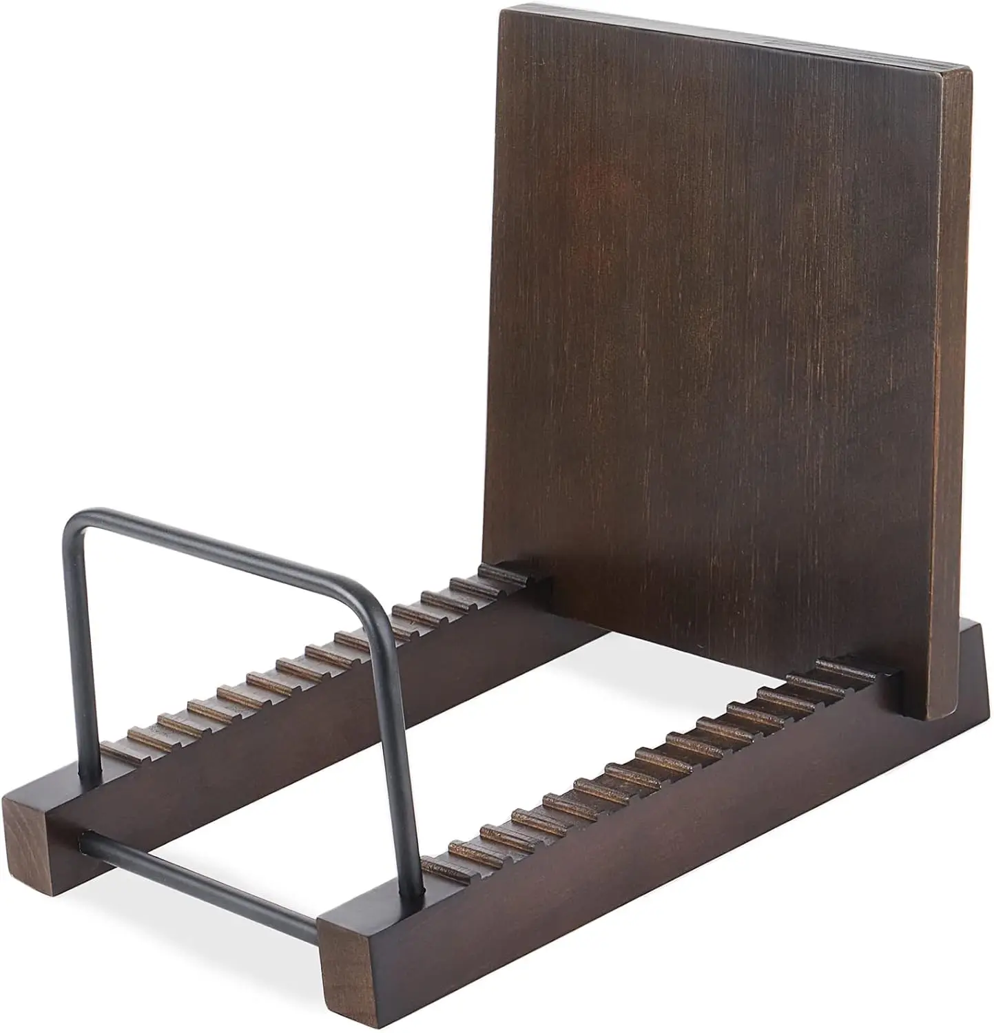 

Vinyl Record Storage Holder, Solid Wood Stand with Black Metal, Holds 30 Albums, 11.8x7x8.7 in, Brown