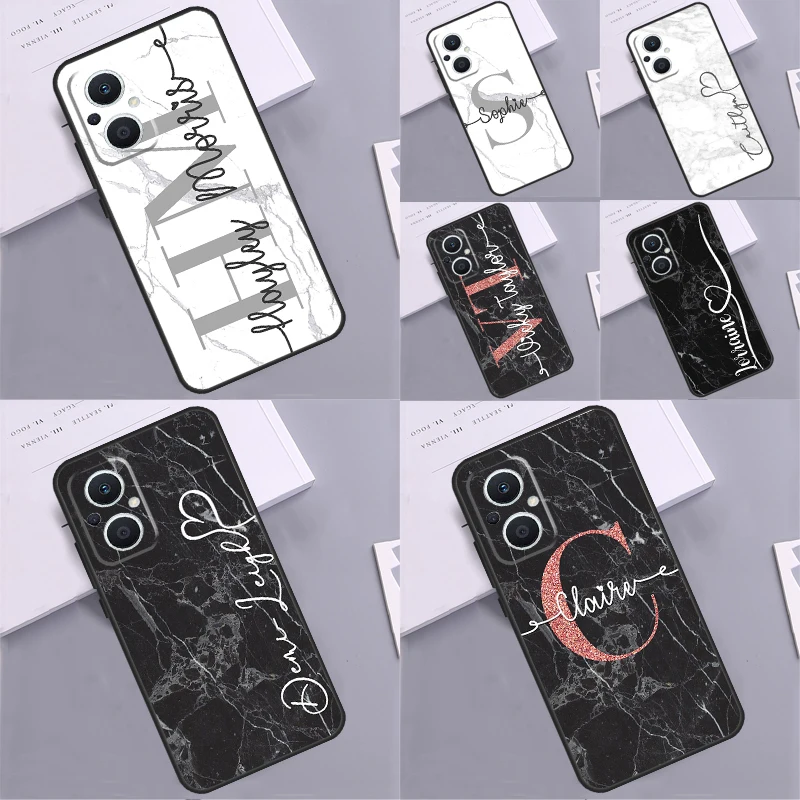 marble heart name custom monogram Case For OPPO Reno 7 8 6 5 Lite Reno 10 8T 5Z 4Z OPPO Find X5 X6 Pro X2 Neo X3 Lite Cover