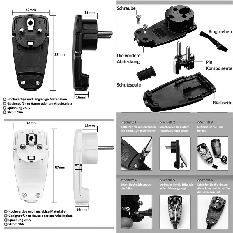 High Quality Euro standard German pull ring self assembly European power cord plug German and French universal plug In stock /*-