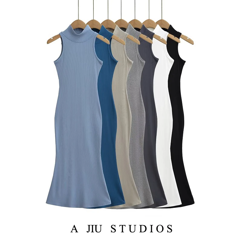 

Сексуальное облегающее платье с высоким воротником и эффектом утяжки талии, юбка-русалка с запахом, длинное платье для женщин