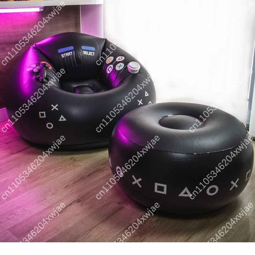 Inflatable Gaming Chair with Cup Holder and Side Pocket Portable Sofa for Gamers Black Home Office Living Room Furniture view 5