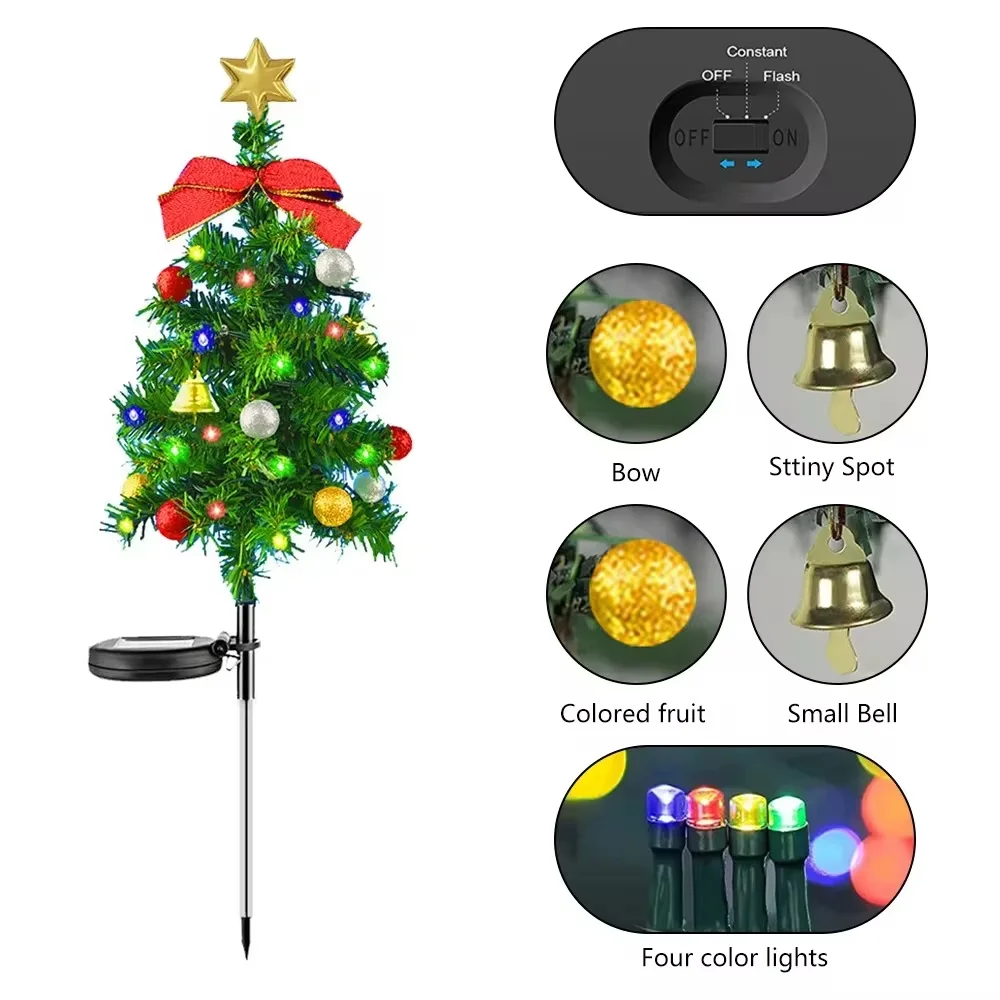 Christmas Tree Solar Lights Outdoor Waterproof LED Garden Pathway Lawn Landscape Festive Decorative Floor Lights Christmas Decor