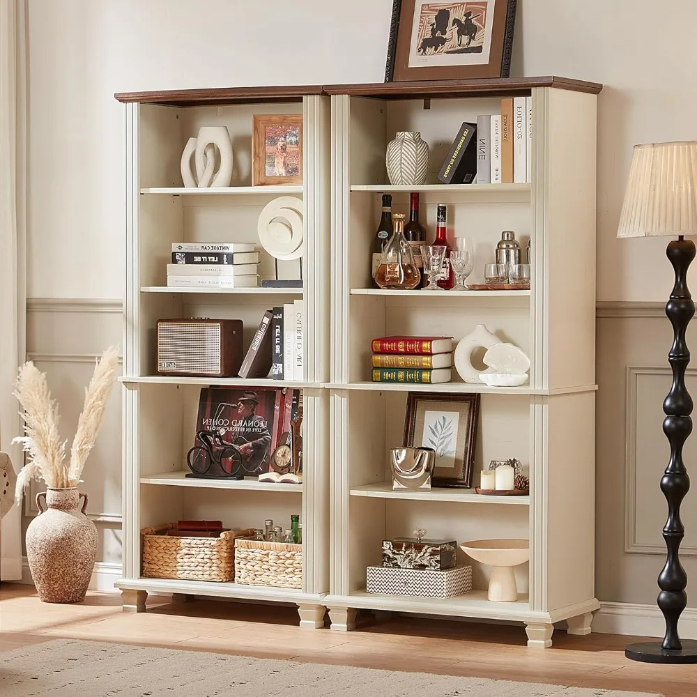 70 رف كتب أبيض طويل القامة، رف كتب خشبي من 5 طبقات مع أرفف قابلة للتعديل وأرجل خشبية، خزانة كتب للمزرعة قائمة بذاتها مع فتحة Di