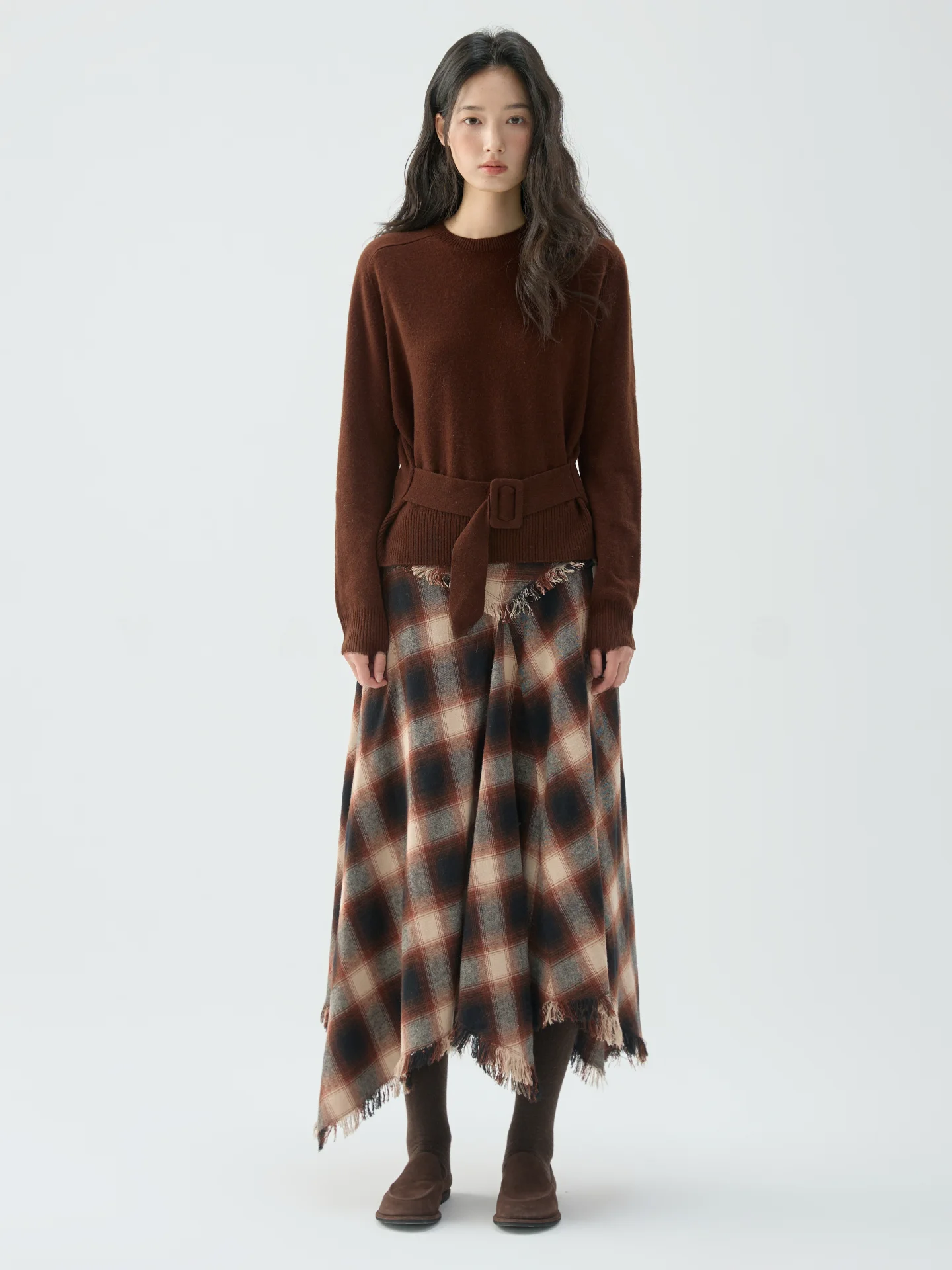 

YAO Women's Comfortable Woolen Knitted Sweater with Belt Waist-Cinching Overhead Sle Soft Long Sve round Ne Design