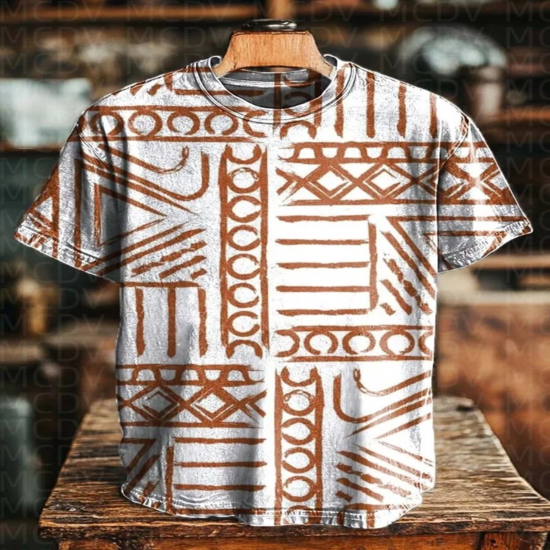 Vintage Strips Printed T-Shirt Men's For Women's Cotton Black T Shirts Summer Tops