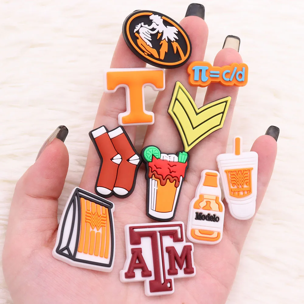 1PCS PVC Shoe Charms Burger Beer Drink Orange French Fries ATM Boston Socks Diving Goggles Hole Shoes Ornaments Fit Wristbands