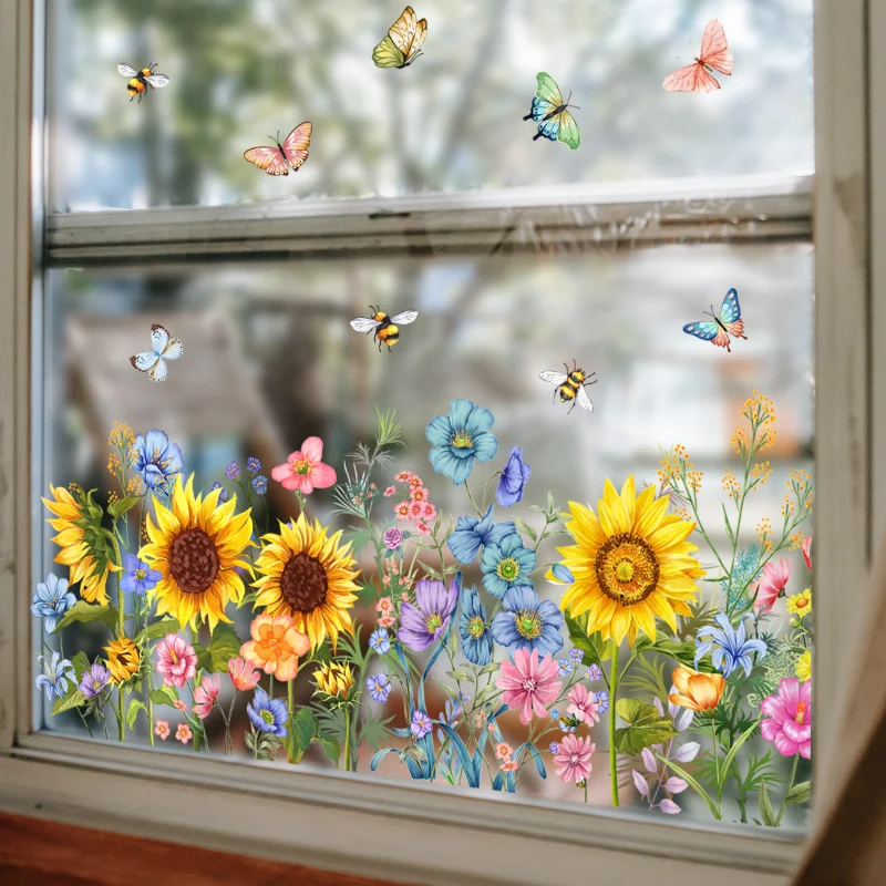 Butterfly Sunflower Sun Catcher Stickers Static Window Glass Suncatcher Decal Rainbow Living Room Bedroom Home Decoration view 2