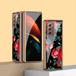 Z Fold 4 Funda Case for Samsung Galaxy Z Fold 4 Z Fold 3 2 Case Vintage Rose Patterned Plexiglass Coque Phone Case Cover Capa