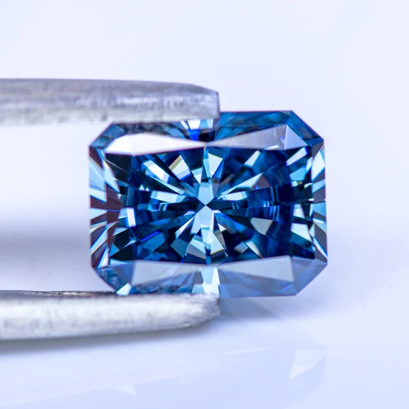 Moissanite Stone Primary Color Royal Blue Radiant Cut Gemstone Lab Grown Diamond for Charms Woman Jewelry With GRA Certificate
