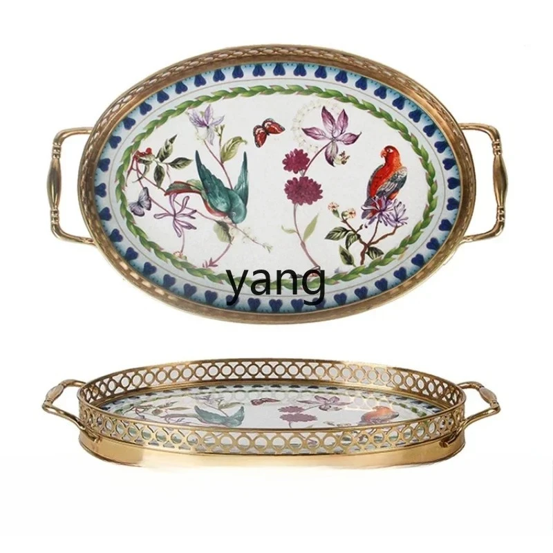 lmm1  Idyllic Decoration Copper Edge Porcelain Plate Oval Tray Fruit Plate