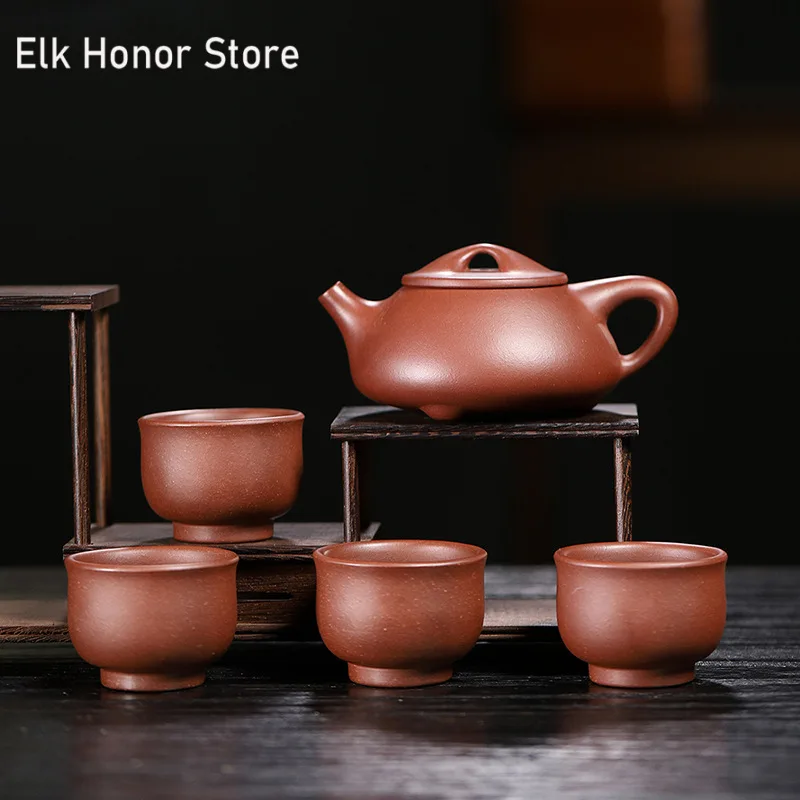 

270ml Yixing Purple Clay Tea Pot Raw Ore Dicaoqing Teaware Kit Beauty Kettle 1 Pot 4 Cups Handmade Zisha Kung Fu Tea Set Gifts