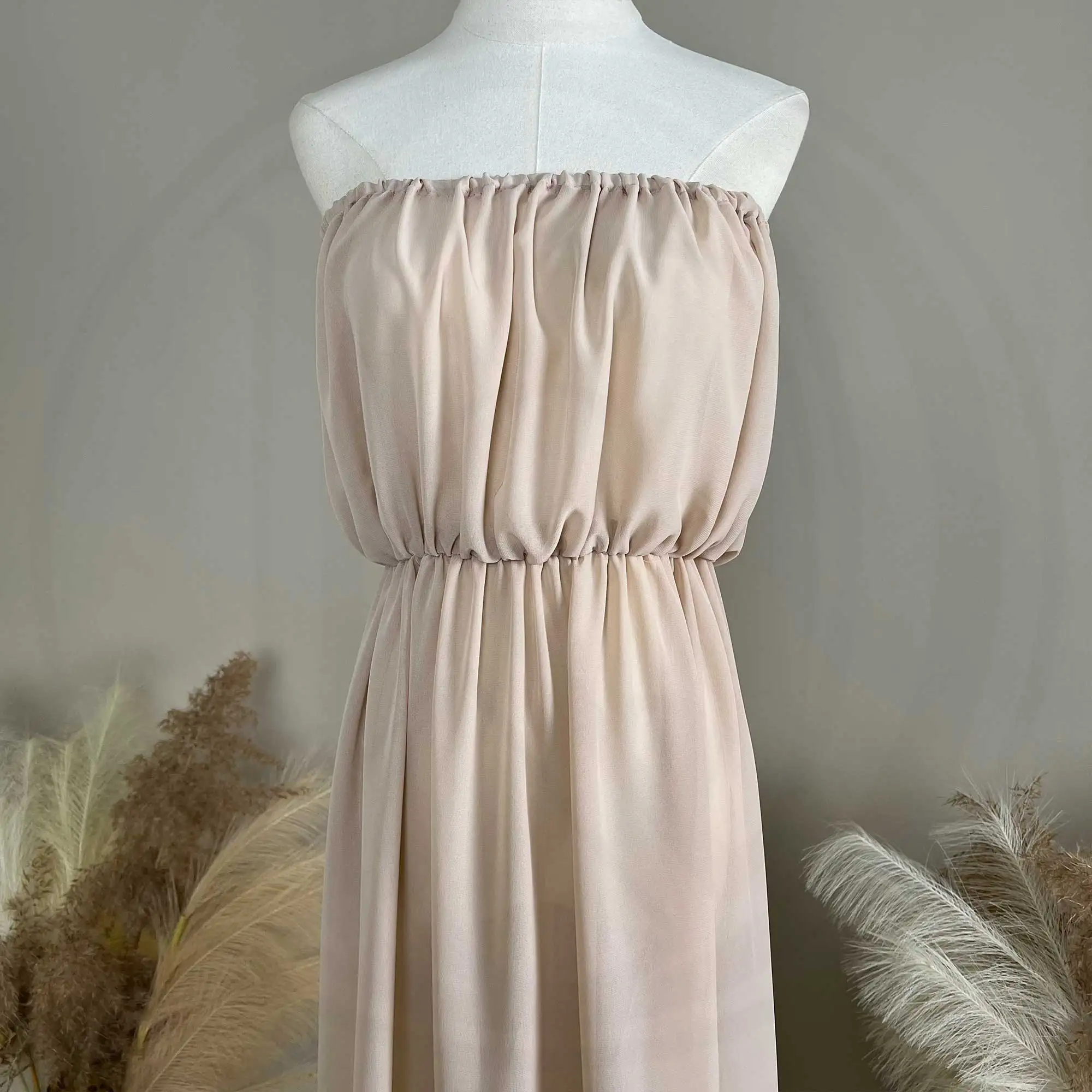 Don&Judy Blush Pink Chiffon Strapless Evening Gown with Elastic Waist and Flowy Maxi Dress Maternity or Non-maternity Gown view 4