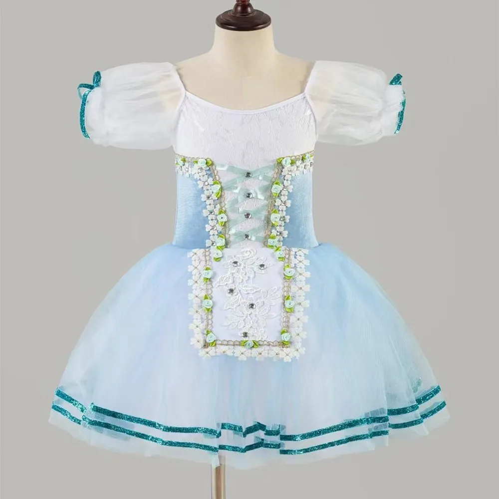 Girls Blue Ballet Tutu Skirt Dance Wear Stage Performance Ballet Clothing Romantic Tutu Giselle Ballet Costumes long dress