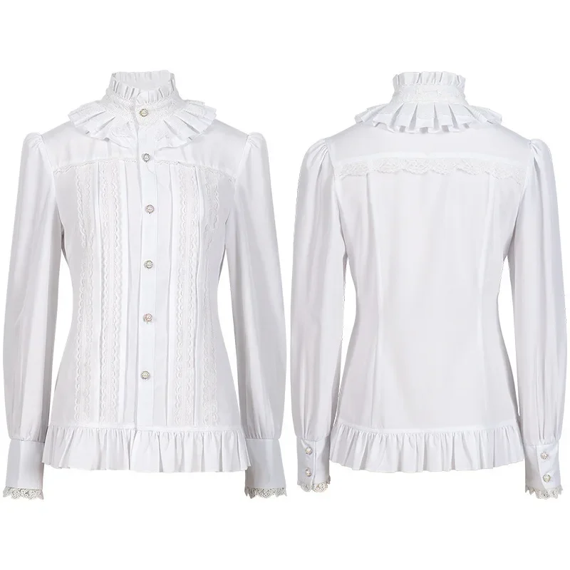 

Gothic Easter Victorian French Shirts Women White Ruffled Frill Gothic Rerto Long Sleeve Chemise Elegant Halloween Mujer Blouse