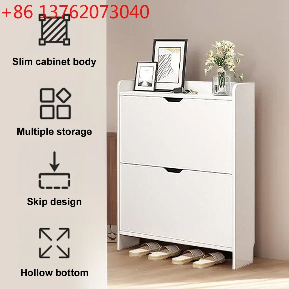 

2-Tier Wooden Shoe Organizer Cabinet with Flip Drawers Narrow Shoe Storage Cabinet Space Saving Slimming Shoe Rack for Hallway