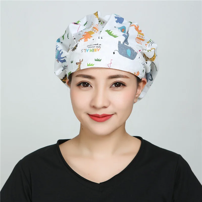 Clearance Bouffant scrub cap Women Scrub hat for Long Hair Adjustable Reuseable Cotton Hats Cartoon Flower Printed