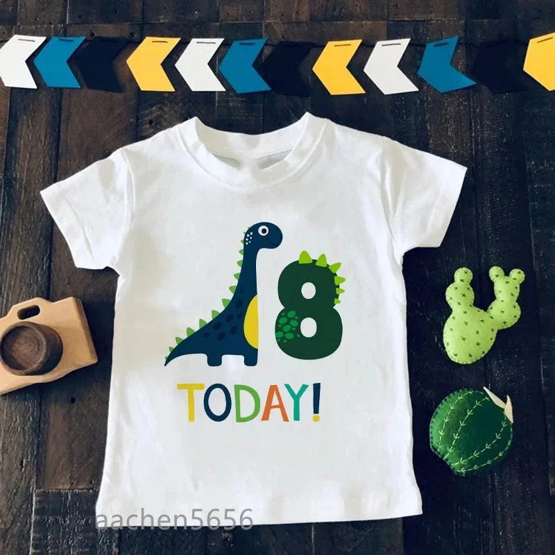 Dinosaur Birthday Number Boys T Shirt Summer Children T-Shirt for Boy Baby Girls Tops Kids Tshirt Cartoon Tee Shirts Clothes