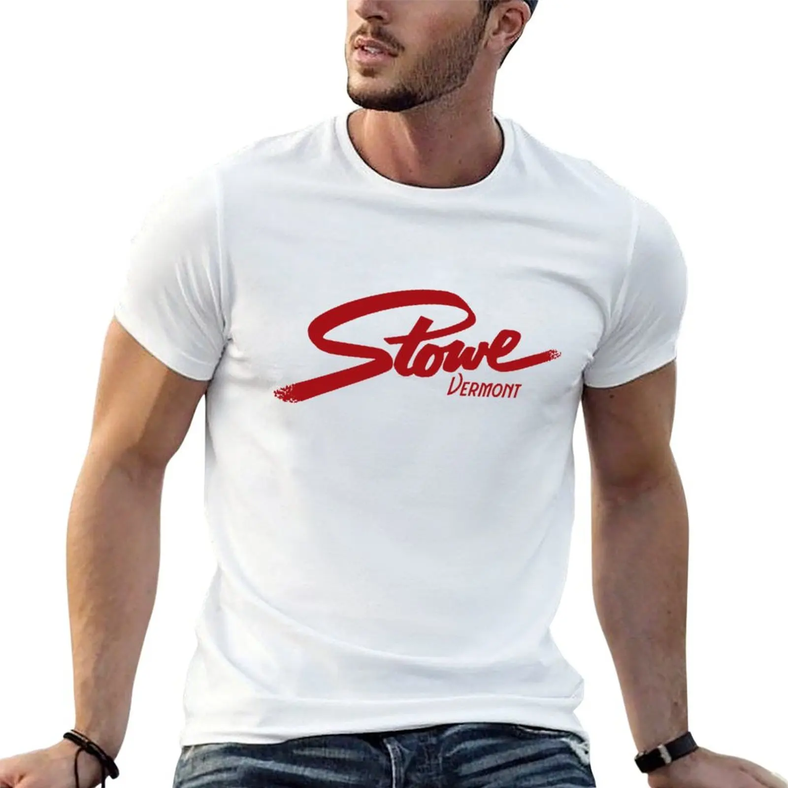 SKIING STOWE VERMONT SKI MOUNTAINS SNOWBOARD TYPOGRAPHY T-Shirt Big Size Short Sleeve Tee for Men