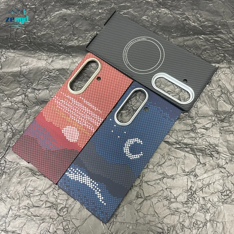 

Чехол для Samsung Galaxy Z Fold7, ультратонкий чехол из арамидного волокна (кевлар) с магнитной функцией, дизайн Солнца и Луны