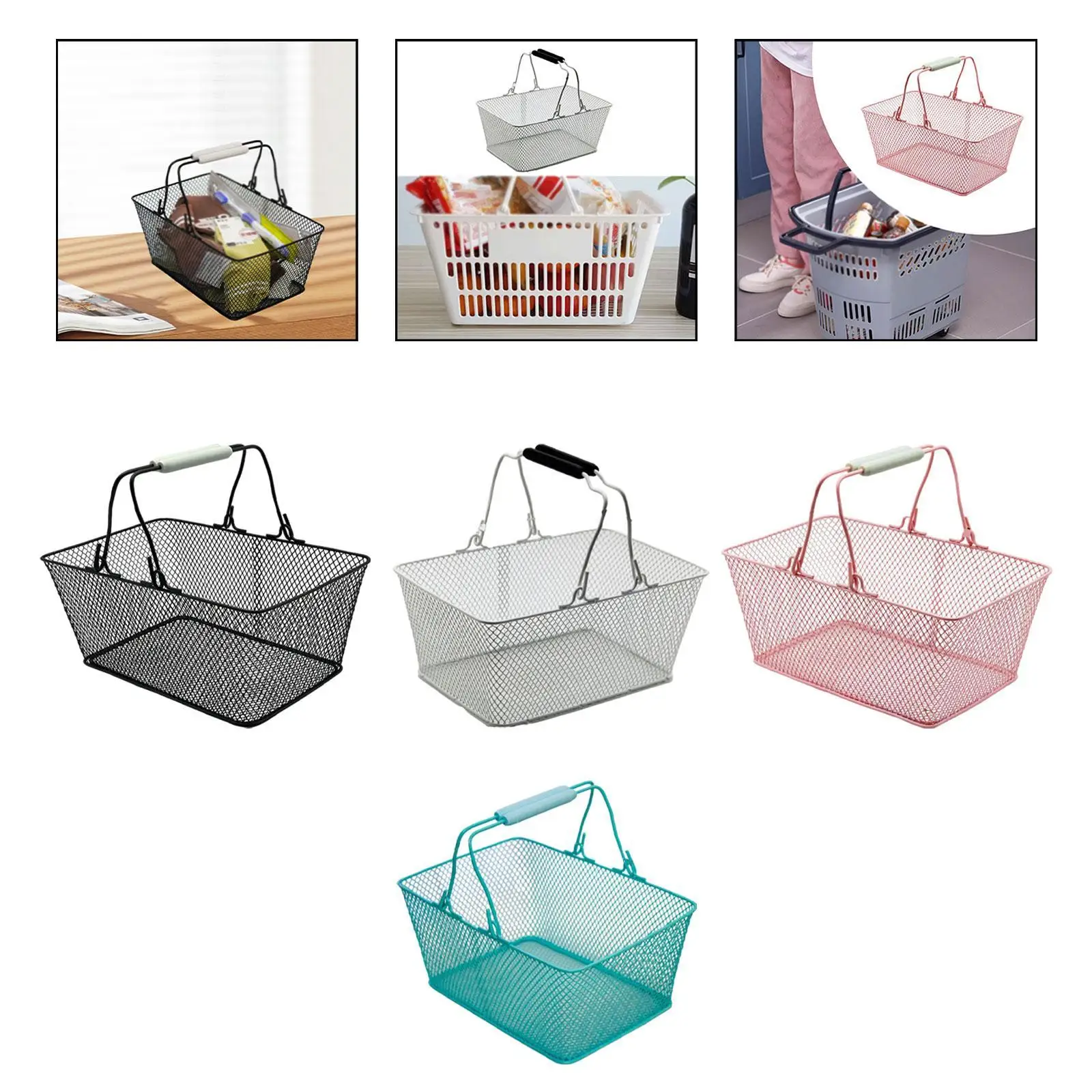 

Wire Shopping Basket Breathable Convenient Multifunctional Simple Grocery Basket for Groceries Supermarket Retails Home Stores