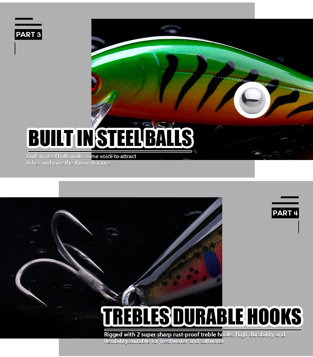 Agoie Sinking Minnow Wobbler 50 mm 5 g harter Jerkbait-Angelköder für Barsch, Forelle, Hecht, realistischer künstlicher Köder – Detail 6