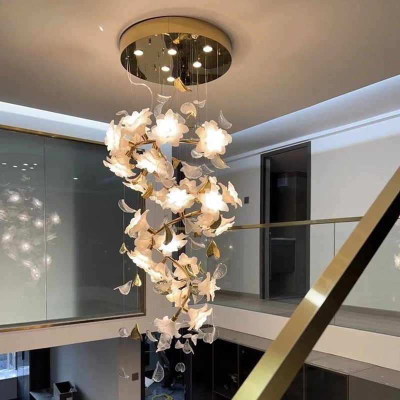 Home improvement living room art hanging villa creative empty dining room all copper duplex stairs flower chandelier
