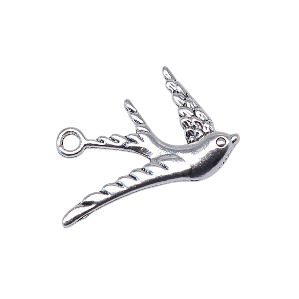 10pcs/lot 26x25mm Bird Charms For Jewelry Making Antique Silver Color 1.02x0.98inch