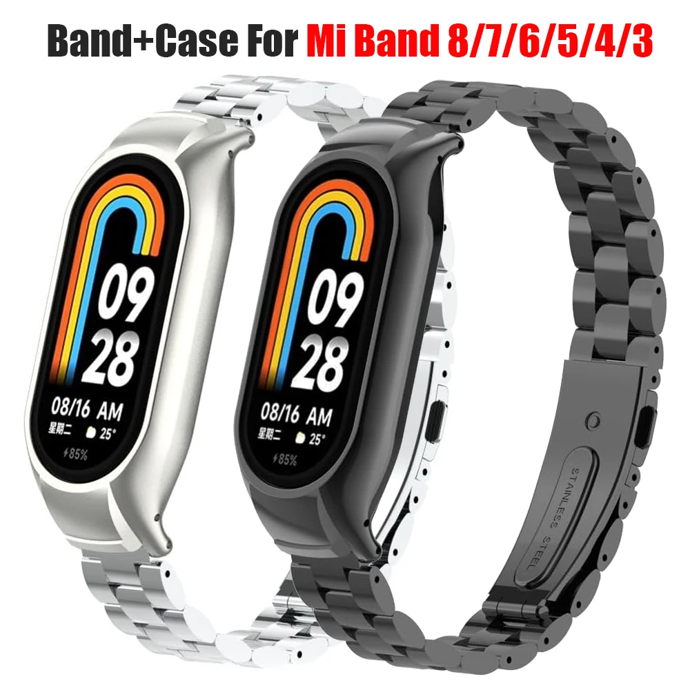 

Петля из нержавеющей стали с чехлом для Xiaomi Mi Band 8 7 6 5 4 3, металлические мужские и женские часы, браслет, ремешок для Miband 8