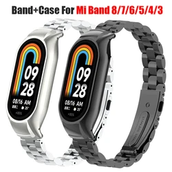 Stainless Steel Band Loop With Case For Xiaomi Mi Band 8 7 6 5 4 3 Metal Men Women Watch Bracelet Strap For Miband 8
