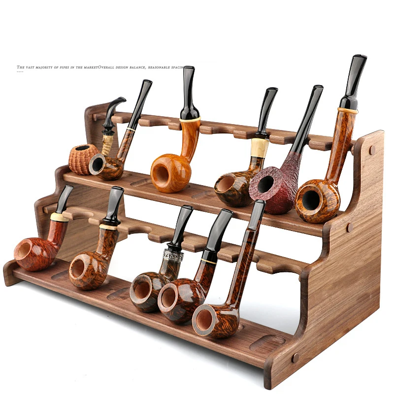 16-position pipe rack, two-layer DIY loading and unloading tobacco pipe rack, solid wood rack, original wood color high-end gift