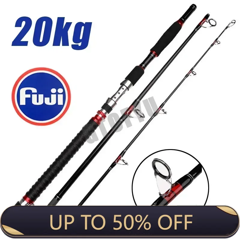 1.8M 2.1M Portable Fishing Rod Travel Surf Saltwater Heavy 3-Piece Carbon Spinning Rod 30-50lb Boat Jigging Trolling Fishing Rod