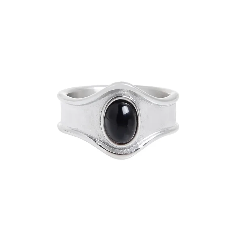 

Fashionable Vintage Irregular Concave Oval Black Agate Zircon Ring for Men and Women Trendy Dark Charm Gift