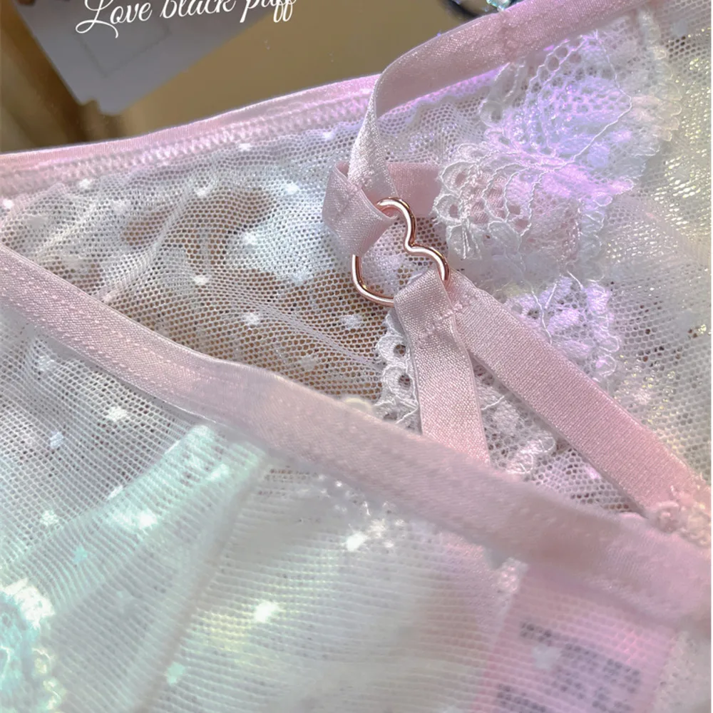 SP&CITY Love Metal Sexy Lace Sexy Women\'s Underpants Hollow PerspectiveThin Summer Mesh Panties Breathable Cotton Crotch Briefs